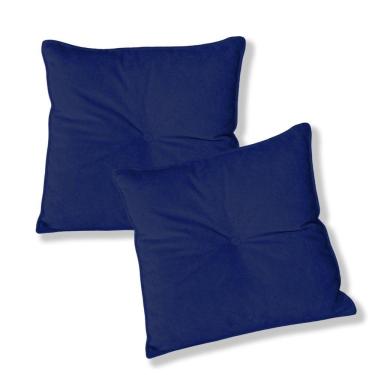 Imagem de Kit 2 Almofadas Quadradas Tina Com Botão Central 50x50 Cm Boucle 7 Decor Azul Marinho