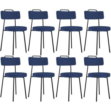 Imagem de Kit 08 Cadeiras Decorativas Estofada Sala De Jantar Barcelona L02 Facto Azul Marinho - Lyam Decor