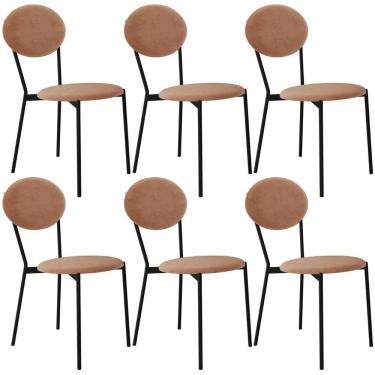 Imagem de Kit 06 Cadeiras Estofada Para Sala De Jantar Azuri Preto C01 Veludo Bege - Lyam Decor