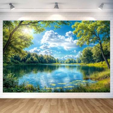Imagem de Cenário natural de lago de 1,8 x 1,5 m, paisagem natural, fundo fotográfico, céu azul, piquenique, primavera, festa de aniversário, crianças, adultos, estúdio fotográfico, azul-1