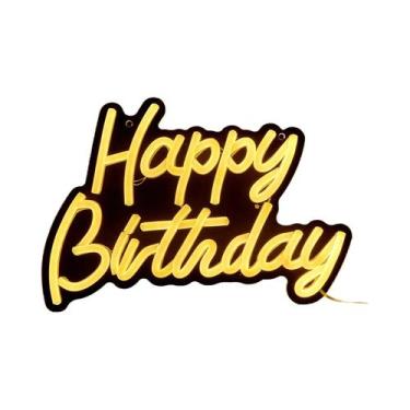 Imagem de Letreiro LED Neon De Feliz Aniversário, Alimentado Por USB, Luz Noturn