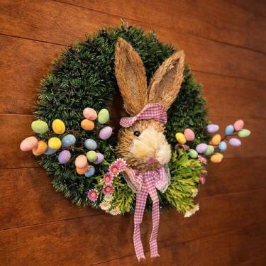 Imagem de Guirlanda Páscoa Decoração Cabeça Coelho Ovos Arranjo 40cm - Gici Impo