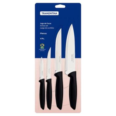 Imagem de Conjunto de Facas Tramontina Plenus em Inox com Cabo Plástico Preto 4 