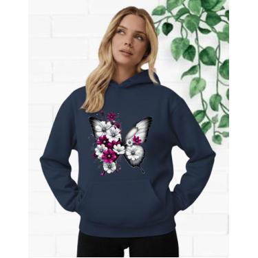 Imagem de Moletom Feminino Blusa De Frio Canguru Borboleta E Flores - MB Sport, 