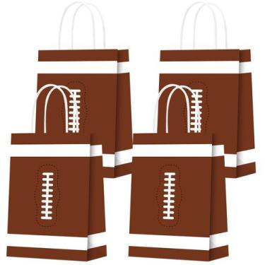Imagem de Sacola de presente, papel kraft branco, tema de futebol, pacote com 12