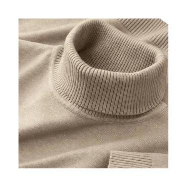 Imagem de Suéter Masculino De Gola Alta Em Cor Sólida, Tricotado, Respirável E Q