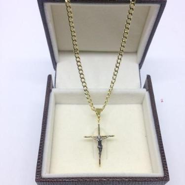 Imagem de Corrente Grumet Folheada Ouro 18k + Crucifixo 70cm 3mm - Michester, Do