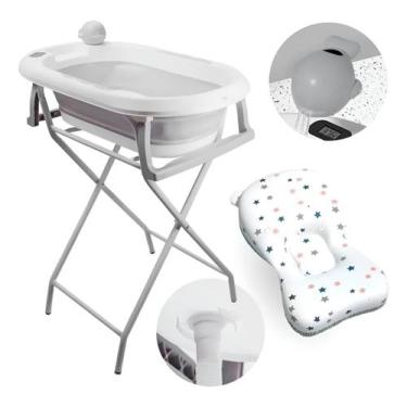 Imagem de Banheira Dobrável, Termômetro E Almofada Tibaby Com Suporte Em Aço Gal