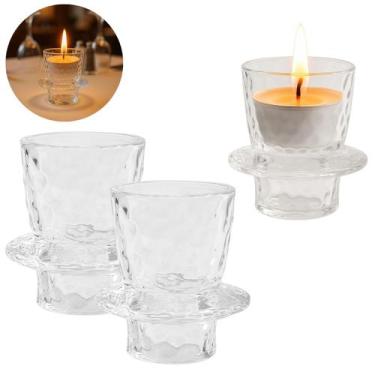 Imagem de 2 Castiçal de Vidro Cônico Porta Velas Decoração Tealight - Freecom