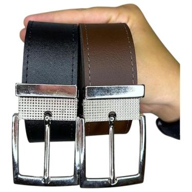 Imagem de Kit 2 Cintos Social Masculino Sintético Dupla Face 120 Cm(Preto)