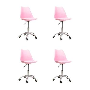 Imagem de Kit 4 Cadeiras Office Oficial Bas Cromada Giratória Saarinen Rosa - Of