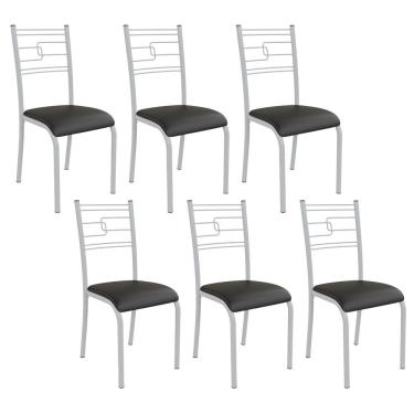 Imagem de Kit 6 Cadeiras Ella Estrutura Em Aço Branco E Tecido Preto