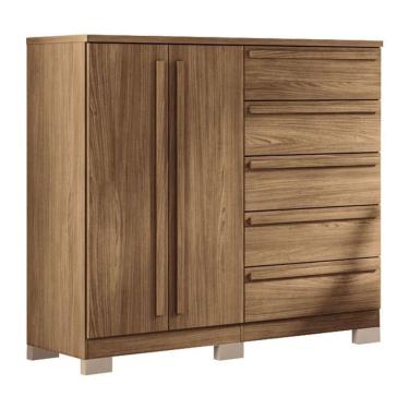 Imagem de Comoda 2 Portas 5 Gavetas Malaga Gold Com Pés Jatobá Acetinado - Santos Andirá