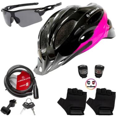 Imagem de Capacete Ciclismo Bike + Cadeado Trava Bicicleta + Pisca + Óculos + Pa