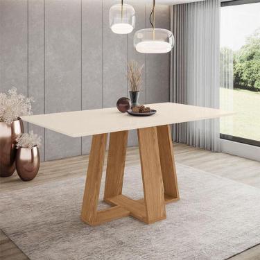 Imagem de Mesa De Jantar Lins 160 Cm Ambiente Canto Reto Sem Vidro Nature Off White - Henn