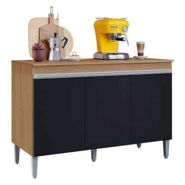 Imagem de Balcão De Cozinha Manu 120 Cm Amendoa Preto - Ajl