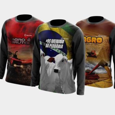 Imagem de Combo Kit 3 Camisas Agro Masculinas Manga Longa Zíper Proteção Uv Temá