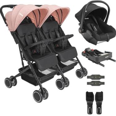 Imagem de Carrinho Kiddo Gemeos Bebe Conforto Colinho Base ISOFIX Mascote Rosa