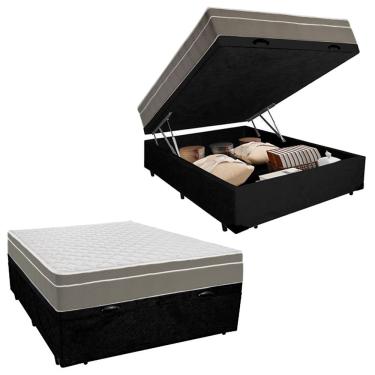Imagem de Cama Box Baú Casal Suede + Colchão Sereneprime Molas Ensacadas 138x188x69 Preto