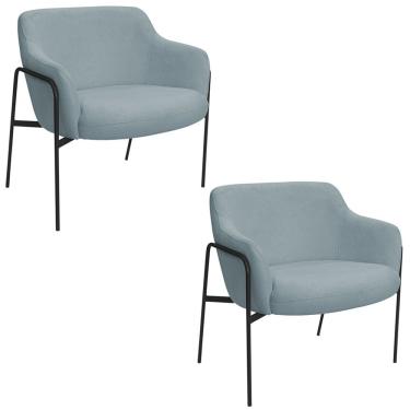 Imagem de Kit 02 Poltronas Decorativas Jade Base Aço Preto Bouclé Azul Claro - Nexta Casa