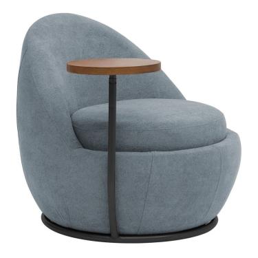 Imagem de Poltrona Kaira Mesa Lateral Direita Base Fixa Preto Bouclé Azul Claro - Nexta Casa