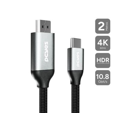 Imagem de Cabo Usb Tipo-c Para Hdmi Macho 2.0 - Preto - 2 Metros - Nylon - Puch2