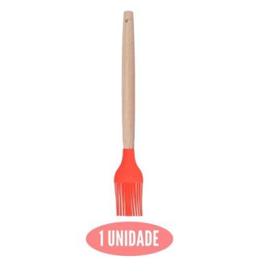 Imagem de Pincel de Silicone Vermelho Cabo Bambu Confeitaria Cheff - UNIVENDAS