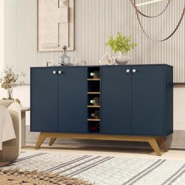 Imagem de Aparador De Sala Jocasta Com Adega Central E 4 Portas Multiuso Azul