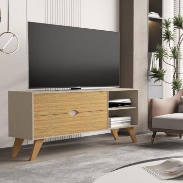 Imagem de Rack Bancada Homero Com 2 Gavetas Telescópicas E Pés Em Madeira Fendi/hannover