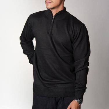 Imagem de Suéter Old Money Meio Zíper com Gola Alta Masculino Manga Longa Gola p
