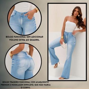 Imagem de Calça Jeans Flare Feminina Premium Cintura Alta Ajuste Perfeito Alonga
