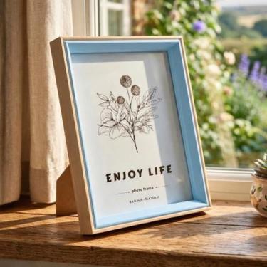 Imagem de Porta Retrato 15x20 Com Moldura MDF Borda Azul Com Suporte Quadro Deco