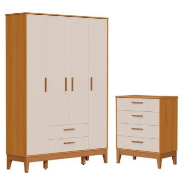 Imagem de Jogo de Quarto Infantil Flip Guarda Roupa 4 Portas e Cômoda 4 Gavetas 