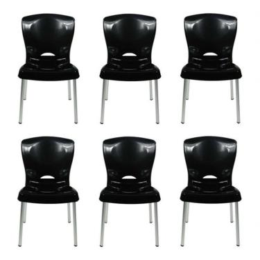 Imagem de Cadeira 6 Cadeiras Plástico com Pés em Alumínio Encosto Ergonômico 140 kg Estrutura Fix...