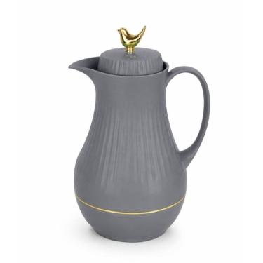 Imagem de Garrafa Térmica Café Chá 1L Bule Térmico Ampola Vidro Mesa Posta Cinza