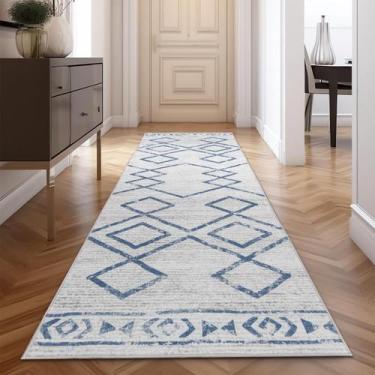 Imagem de Alfombra Jinchan 91x305 cm Corredor Morroquí Geométrico Azul