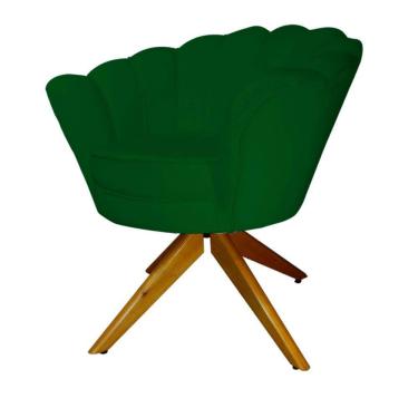 Imagem de Kit 2 Poltronas Estofada Com Base Giratória de Madeira Pétala Veludo Verde - LM DECOR