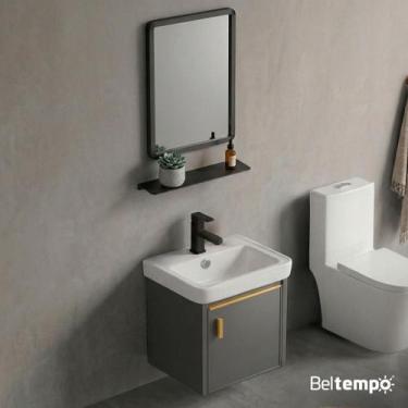 Imagem de Gabinete Armário Banheiro Completo Impermeável 43x46cm Cuba Espelho Pr