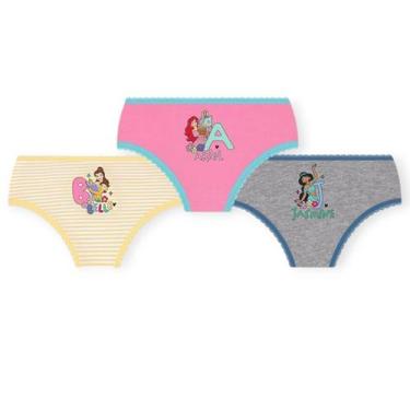 Imagem de Calcinhas Lupo Princesas Kit 3 Unidades Meninas, G, Rosa