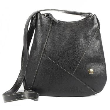 Imagem de Bolsa Amanda Feminina Transversal em Couro Legitimo, Preto