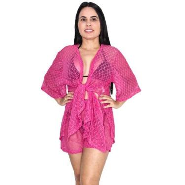 Imagem de Saída de praia conjunto kimono camisão + shorts texturizado - Tropican