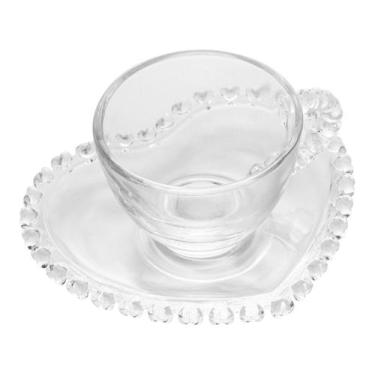 Imagem de Xícara de Café com Pires de Coração Cristal 80ml - Lyor, Transparente,
