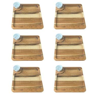 Imagem de Kit 6 Tábuas para Servir Hambúrguer Ramekin 30ml Teca 22,5cm Petisquei