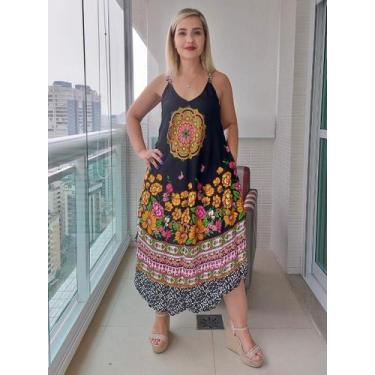 Imagem de Vestido Feminino Indiano Alça Trapézio Longo Plus Size-Cod.5042 - ALÉC