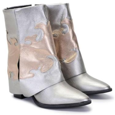 Imagem de Bota Estilo Western Feminina Cano Médio Capa Couro - Delgatto, Prata, 