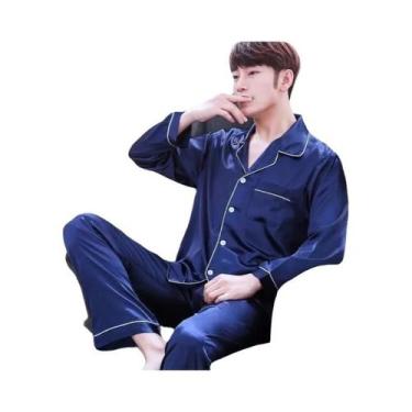 Imagem de Conjunto De Pijamas De Seda Satinada Para Homens, Camisa De Manga Long