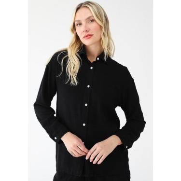 Imagem de Camisa Feminina De Linho Alongada Levosch -, Preto, G