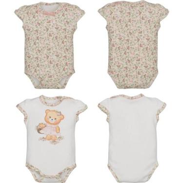 Imagem de Kit Body Bebê Menina 2 Peças Caroline Marfim Ursinha Rosa - Upi Ulli, 
