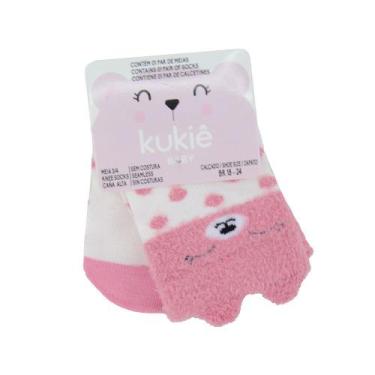 Imagem de Meia Bebê Feminina Kukiê Cano longo Ursinha Rosa - 68031, Rosa, 18/24
