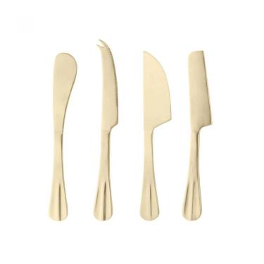 Imagem de Jogo de Facas para Queijo Positano  Aço Inox Dourado - 4 Peças - Lyor